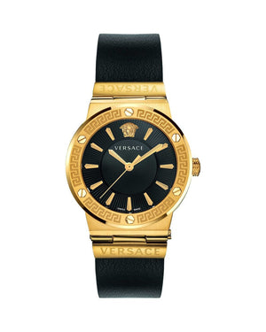Buy Shop Versace Greca Black Dial Black Leather Strap Watch for Women - VEVH00320 USA Online
