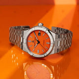 Maurice Lacroix Aikon Limited Edition Automatic Date Orange Dial Silver Steel Strap Watch For Men - AI6008-SS00F-530-1