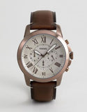 Buy Shop Fossil Grant Chronograph White Dial Brown Leather Strap Watch for Men - FS5344 USA Online