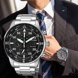 Citizen Eco Drive Chronograph Black Dial Silver Steel Strap Watch For Men - CA0690-88E