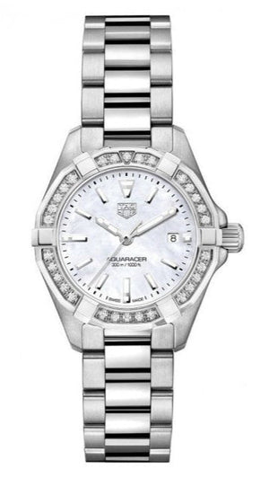 Tag Heuer Aquaracer Diamonds Mother of Pearl White Dial Silver Steel Strap Watch for Women - WBD1413.BA0741