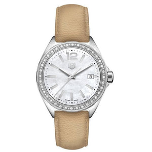 Buy Shop Tag Heuer Formula 1 Quartz Diamonds Mother of Pearl Dial Beige Leather Strap Watch for Women - WBJ131A.FC8254 USA Online
