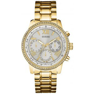 Buy Shop Guess Multi-function Diamonds White Dial Gold Steel Strap Watch for Women - W0559L2 USA Online