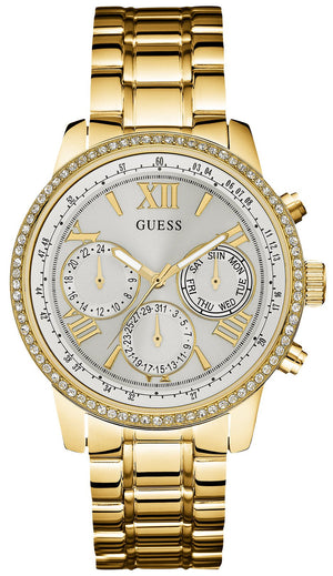 Buy Shop Guess Multi-function Diamonds White Dial Gold Steel Strap Watch for Women - W0559L2 USA Online