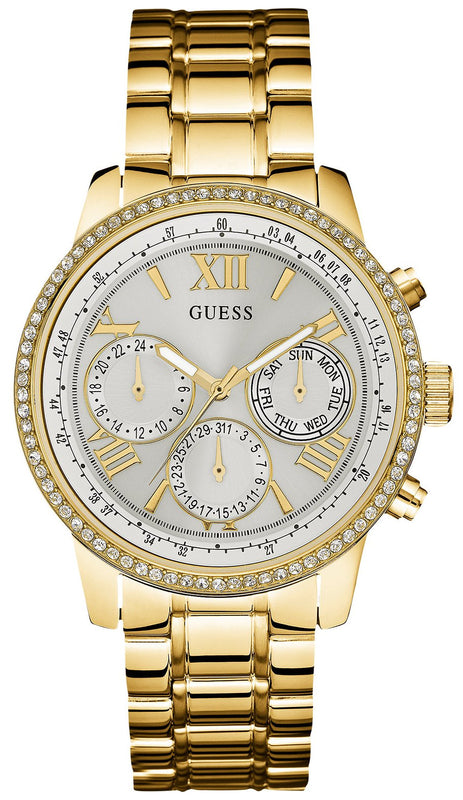 Buy Shop Guess Multi-function Diamonds White Dial Gold Steel Strap Watch for Women - W0559L2 USA Online