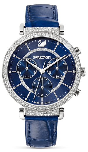 Swarovski Passage Chrono Crystal Blue Dial Blue Leather Strap Watch for Women - 5580342