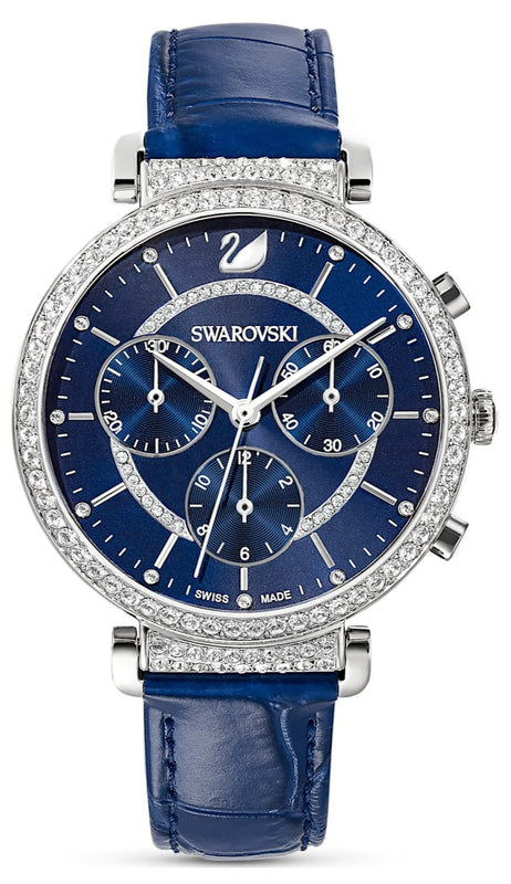 Buy Shop Swarovski Passage Chrono Crystal Blue Dial Blue Leather Strap Watch for Women - 5580342 USA Online