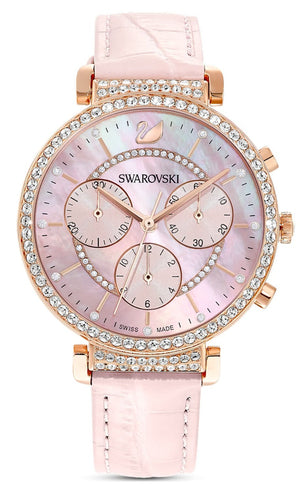 Swarovski Passage Chrono Pink Dial Pink Leather Strap Watch for Women - 5580352