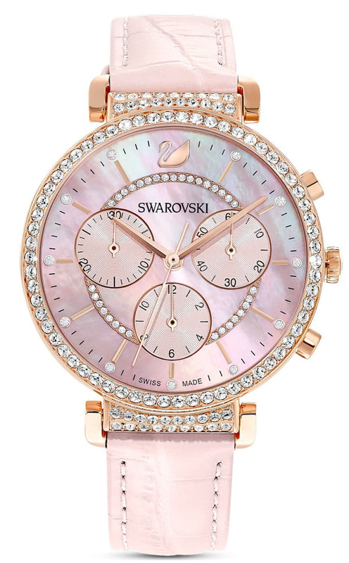 Buy Shop Swarovski Passage Chrono Pink Dial Pink Leather Strap Watch for Women - 5580352 USA Online