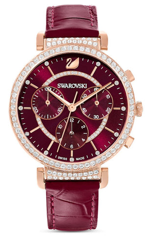 Swarovski Passage Chrono Red Dial Red Leather Strap Watch for Women - 5580345