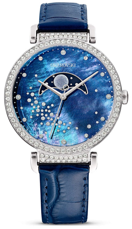 Buy Shop Swarovski Passage Moon Phase Blue Dial Blue Leather Strap Watch for Women - 5613320 USA Online