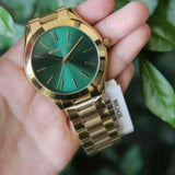 Buy Shop Michael Kors Slim Runway Green Dial Gold Steel Strap Watch for Women - MK3435 USA Online