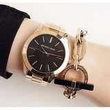 Buy Shop Michael Kors Runway Black Dial Gold Steel Strap Watch for Women - MK3478 USA Online
