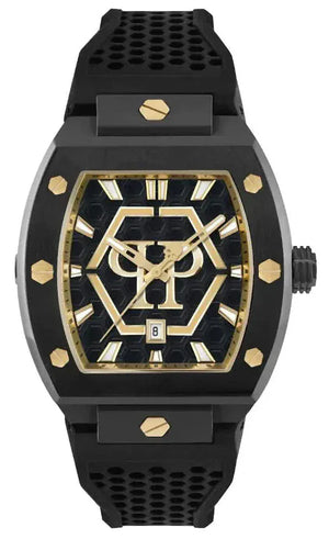 Buy Shop Philipp Plein Hexagon Phantom Black Dial Black Silicone Strap Watch For Men- PWPUA0224 USA Online