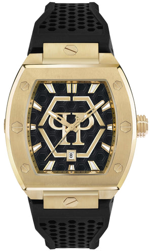 Buy Shop Philipp Plein Hexagon Phantom Black Dial Black Silicone Strap Watch For Men- PWPUA0424 USA Online