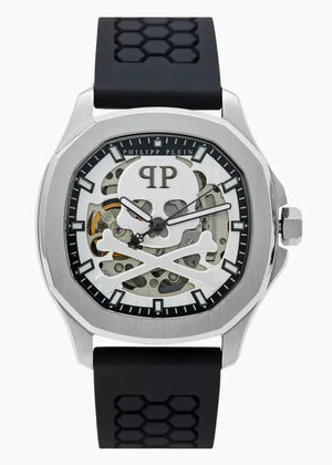 Buy Shop Philipp Plein High-Conic Automatic Silver Dial Black Silicone Strap Watch For Men- PWRAA0123 USA Online