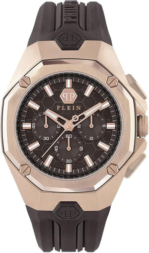 Buy Shop Philipp Plein Octagon Rose Gold Dial Brown Silicone Strap Watch for Men - PWTBA0223 USA Online
