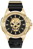 Buy Shop Philipp Plein The Skull Gold Dial Black Silicone Strap Watch for Men - PWAAA0221 USA Online