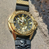 Buy Shop Philipp Plein The Skull Gold Dial Black Silicone Strap Watch for Men - PWAAA0221 USA Online