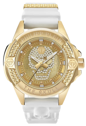Buy Shop Philipp Plein The Skull Gold Dial White Silicone Strap Watch for Men - PWAAA1221 USA Online