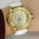 Buy Shop Philipp Plein The Skull Gold Dial White Silicone Strap Watch for Men - PWAAA1221 USA Online