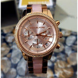 Buy Shop Michael Kors Ritz Chronograph Rose Gold Dial Two Tone Steel Strap Watch for Women - MK6307 USA Online