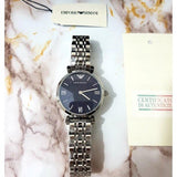 Buy Shop Emporio Armani Gianni T Bar Dark Blue Dial Silver Stainless Steel Watch For Women - AR11091 USA Online