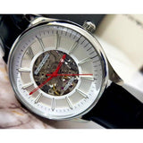 Buy Shop Emporio Armani Meccanico Silver Skeleton Dial Black Leather Strap Watch For Men - AR2072 USA Online