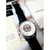 Buy Shop Emporio Armani Meccanico Silver Skeleton Dial Black Leather Strap Watch For Men - AR2072 USA Online