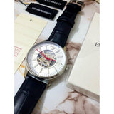 Buy Shop Emporio Armani Meccanico Silver Skeleton Dial Black Leather Strap Watch For Men - AR2072 USA Online