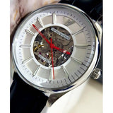 Buy Shop Emporio Armani Meccanico Silver Skeleton Dial Black Leather Strap Watch For Men - AR2072 USA Online