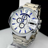 Diesel Mega Chief Chronograph Silver Dial Silver Steel Strap Watch For Men - DZ4477