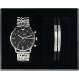 Buy Shop Emporio Armani Gianni Chronograph Black Dial Silver Steel Strap Watch For Men - AR80009 USA Online