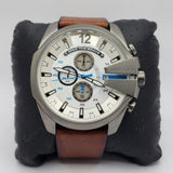 Buy Shop Diesel Mega Chief Chronograph White Dial Brown Leather Strap Watch For Men - DZ4280 USA Online