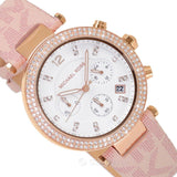 Michael Kors Parker Chronograph White Dial Pink Leather Strap Watch For Women - MK6935