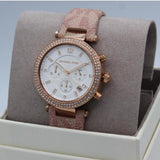 Michael Kors Parker Chronograph White Dial Pink Leather Strap Watch For Women - MK6935