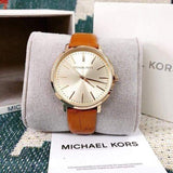 Buy Shop Michael Kors Jaryn Quartz Gold Dial Brown Leather Strap Watch For Women - MK2496 USA Online