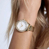 Buy Shop Michael Kors Liliane Mother of Pearl White Dial Gold Steel Strap Watch For Women - MK4555 USA Online