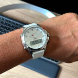 Buy Shop Tommy Hilfiger Digital Silver Dial White Silicone Strap Watch For Men - 1791764 USA Online