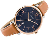 Buy Shop Fossil Jacqueline Three Hand Date Luggage Blue Dial Brown Leather Strap Watch for Women - ES4274 USA Online