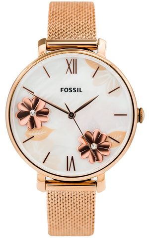 Buy Shop Fossil Jacqueline Three-Hand White Dial Rose Gold Mesh Bracelet Watch for Women - ES4534 USA Online