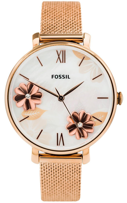 Buy Shop Fossil Jacqueline Three-Hand White Dial Rose Gold Mesh Bracelet Watch for Women - ES4534 USA Online