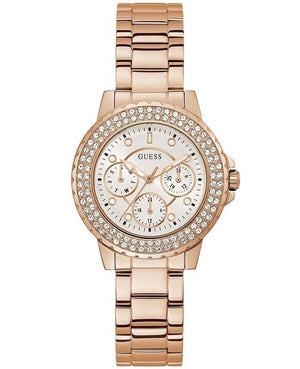 Buy Shop Guess Crown Jewel Multifunction Diamonds White Dial Rose Gold Steel Strap Watch For Women - GW0410L3 USA Online