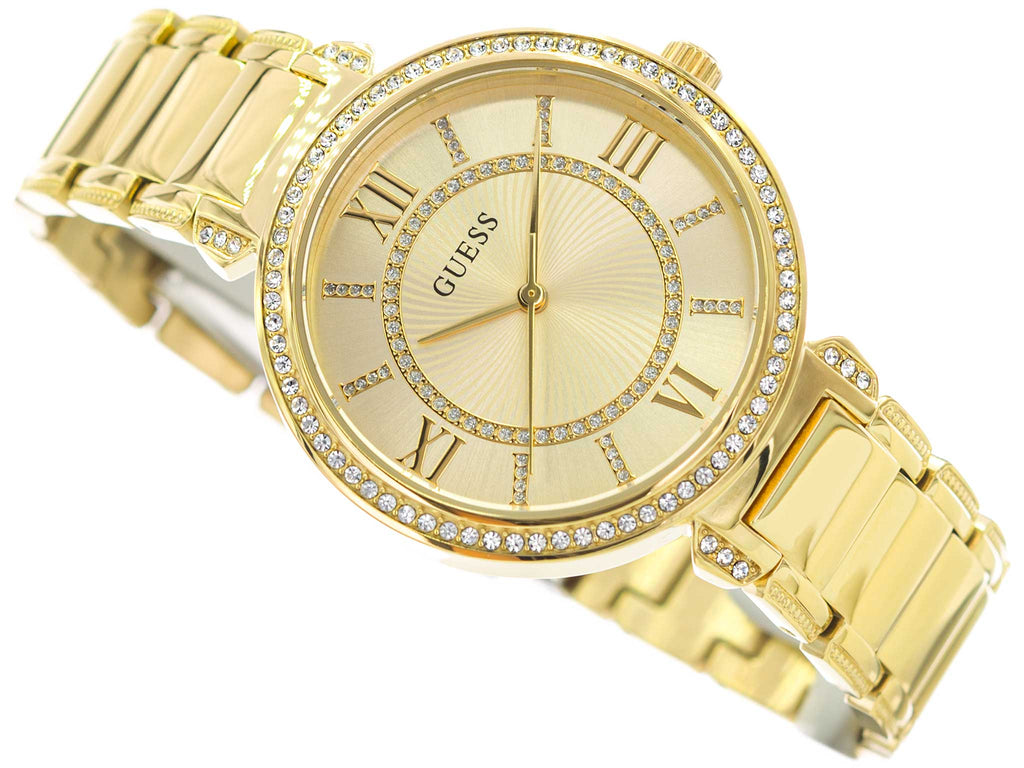Buy Shop Guess Montage Quartz Gold Dial Gold Steel Strap Watch For Women - GW0588L1 USA Online