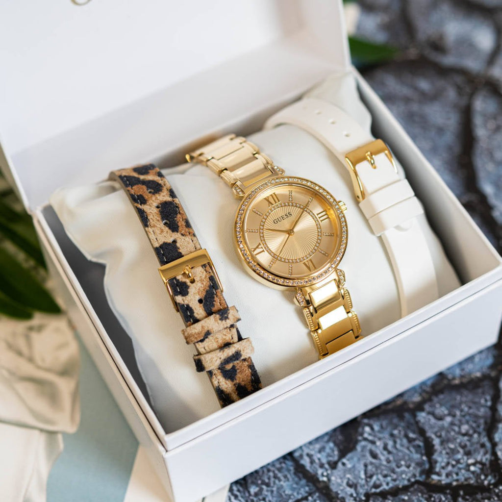Buy Shop Guess Montage Quartz Gold Dial Gold Steel Strap Watch For Women - GW0588L1 USA Online