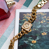 Buy Shop Michael Kors Chain Lock Pave Gold Dial Gold Steel Strap Watch For Women - MK4711 USA Online