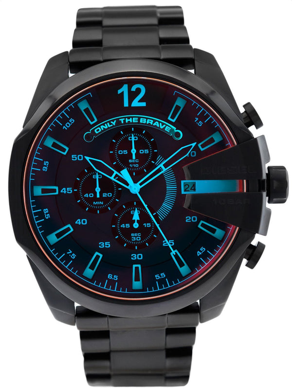 Buy Shop Diesel Mega Chief Chronograph Black Dial Black Steel Strap Watch For Men - DZ4318 USA Online
