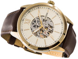 Buy Shop Fossil Flynn Mechanical Skeleton Beige Dial Brown Leather Strap Watch for Men - BQ2215 USA Online