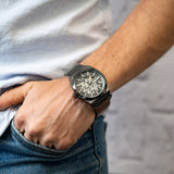 Buy Shop Fossil Everett Automatic Skeleton Grey Dial Grey Steel Strap Watch for Men - ME3206 USA Online