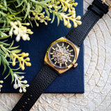 Buy Shop Fossil Everett Automatic Skeleton Black Dial Black Leather Strap Watch for Men - ME3208 USA Online